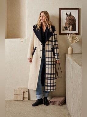 Hutch Kallie Plaid Colorblock Wool Blend Coat Black White Oversized Small NWT